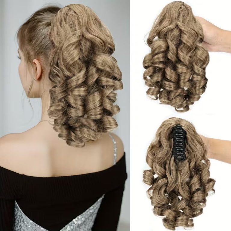 Light Ash Brown Clip-In Curly Wave Ponytail Wig